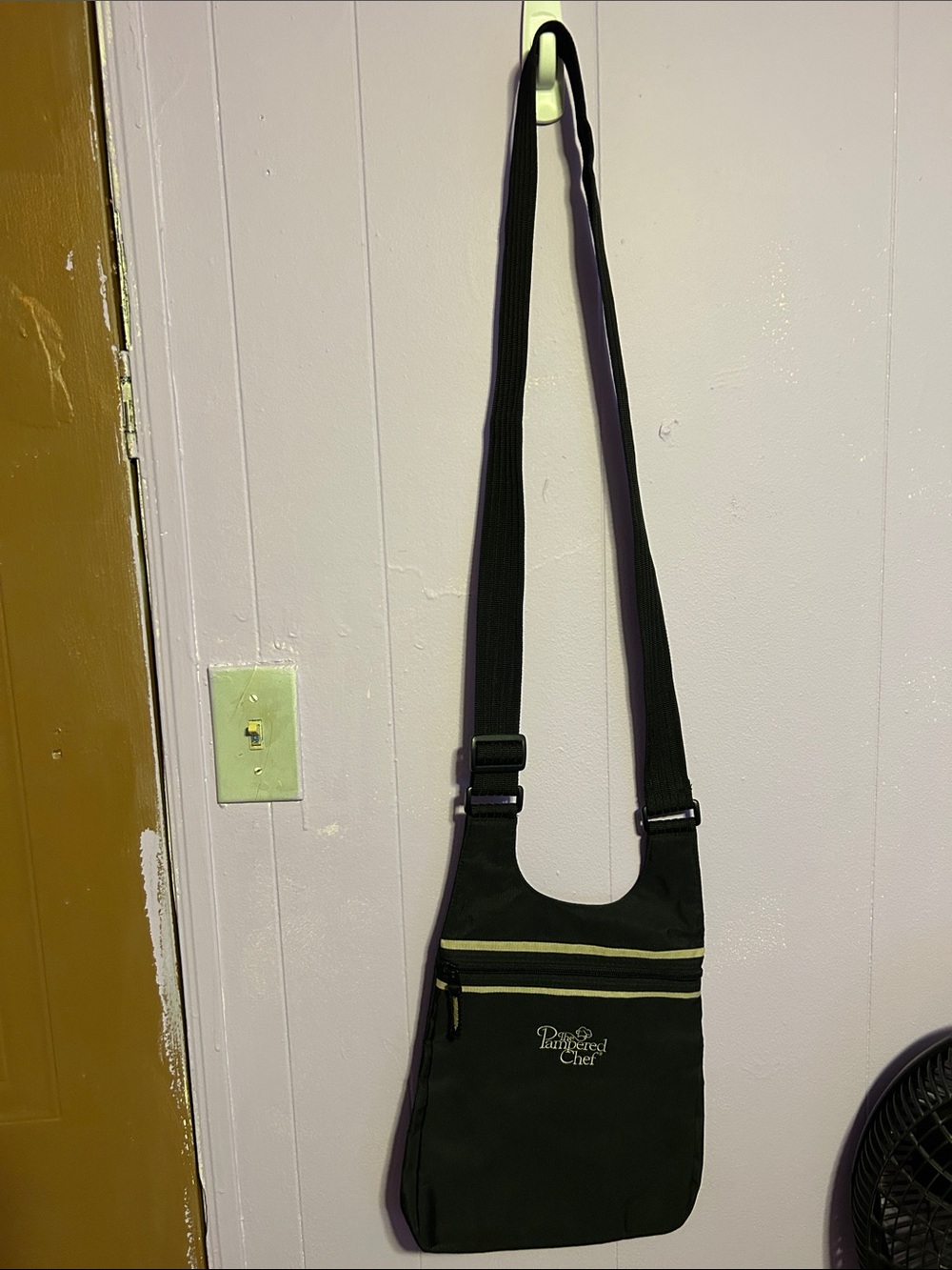 Pampered Chef Black Crossbody Messenger with Chartreuse Accent